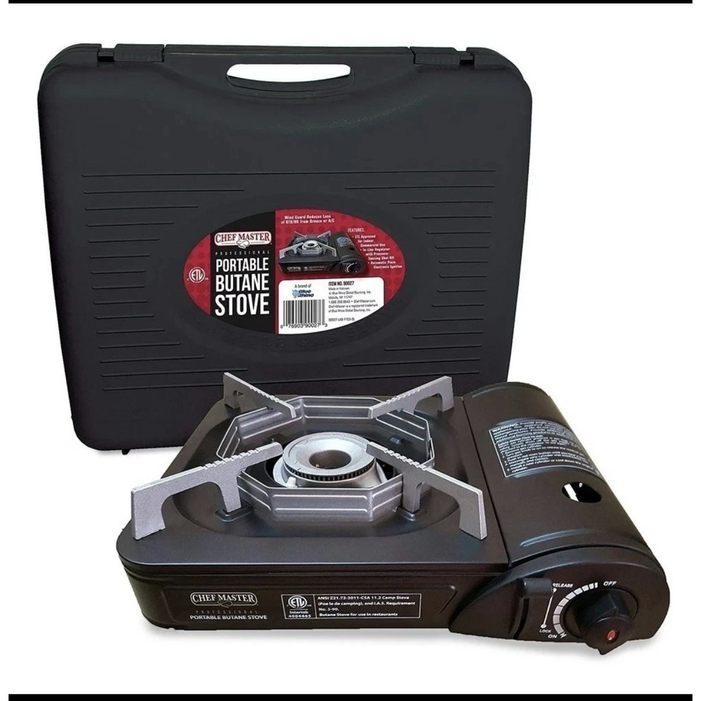 Chef Master Portable 1 Burner Butane Stove with Carry Case 90027 Black 7650 BTU